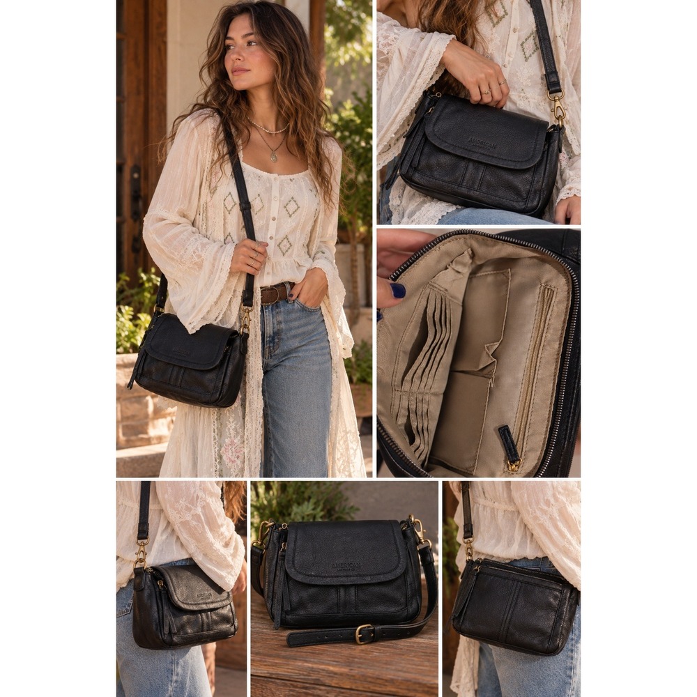 American Leather Co Black Pebbled Leather Crossbody Organizer Bag P10